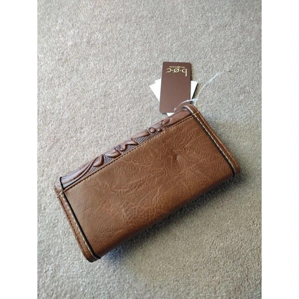 BOC Born Concept Vegan Trifold Leather Wallets Brass Saddle Logo Coin ID